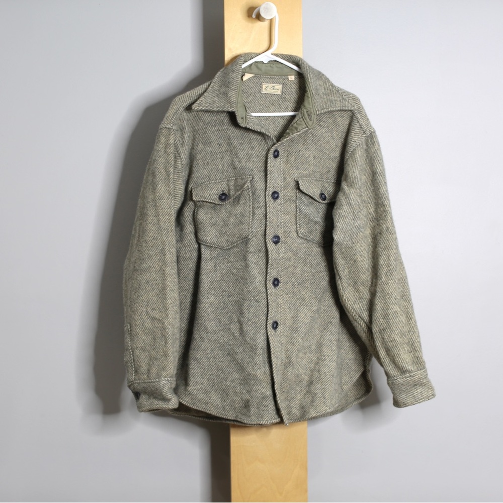 Vintage LL Bean Wool Shirt Jacket Shacket Mens Large Gray